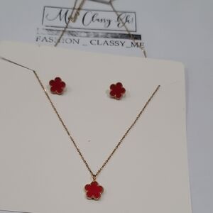 Chic Red Flower Necklace Set